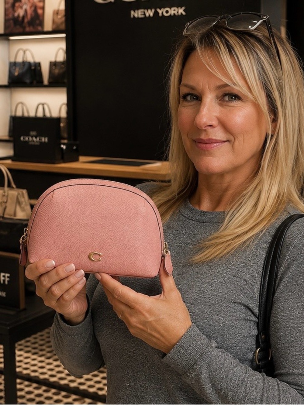 🎀 Coach Julienne Cosmetic Case 17 in Brass/Candy Pink.